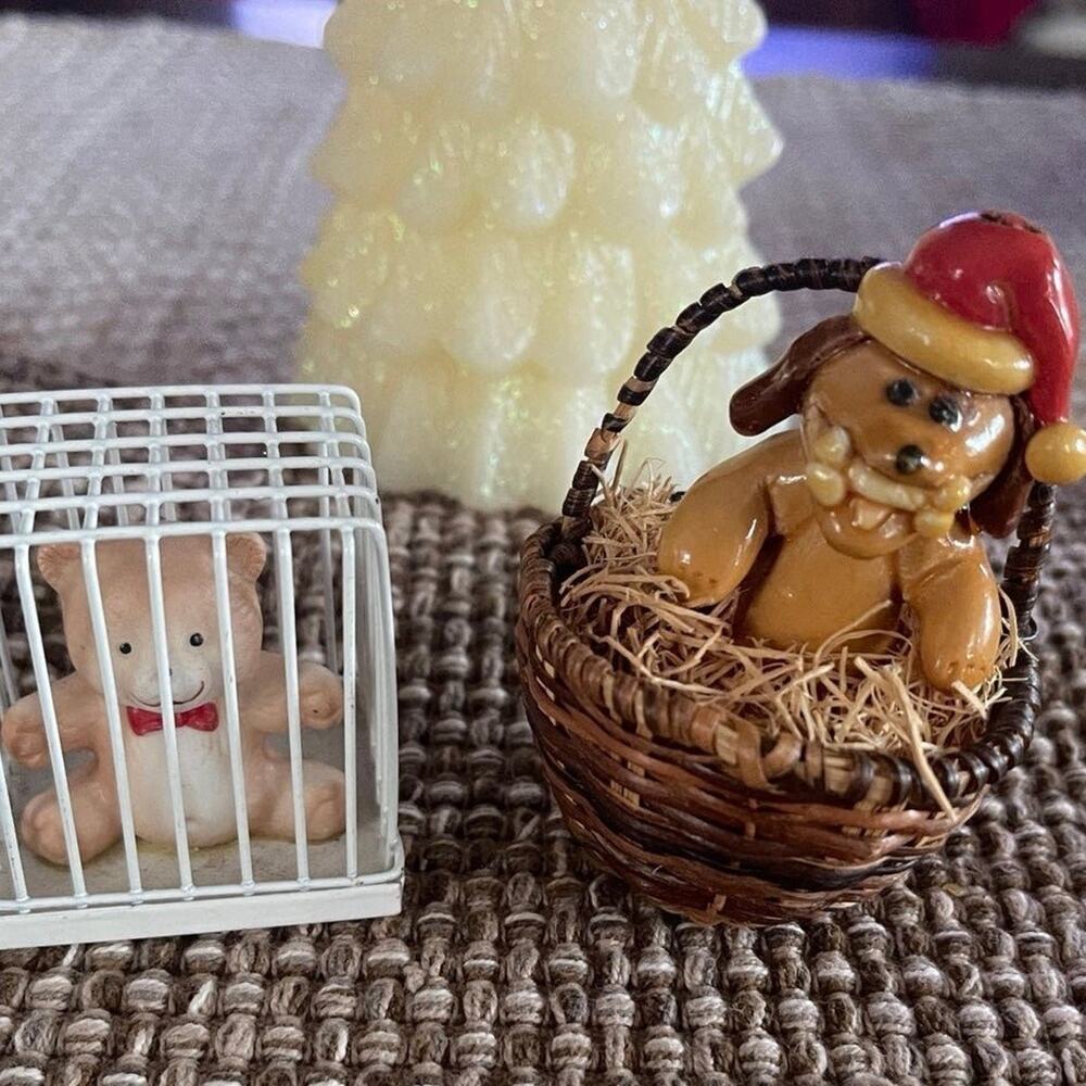 Vintage Christmas Boho 70’s-80’s bear and dog
